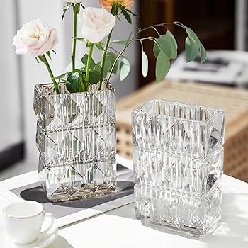 Amazon.co.jp: 四角型 花瓶 ガラス おしゃれ フラワーベース 大